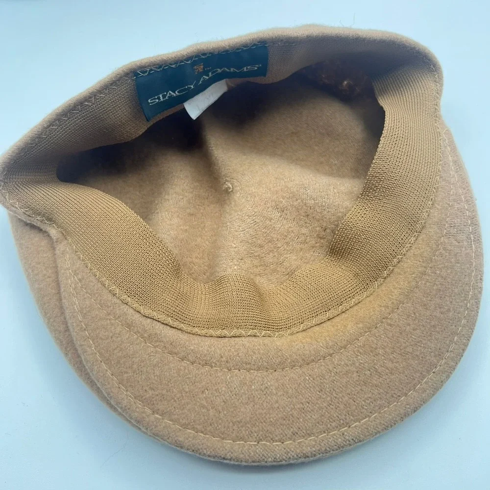 Vintage 00s Stacy Adams Mens Wool‎ Newsboy Flat Cap Hat Driving Golf Tan L/XL